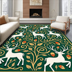 White Deer Forest Gold Acorn Swirl Rug