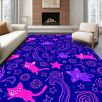 Whimsical Pink Cats Purple Stars Rug