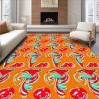 Whimsical Red Swirl Abstract Orange Rug