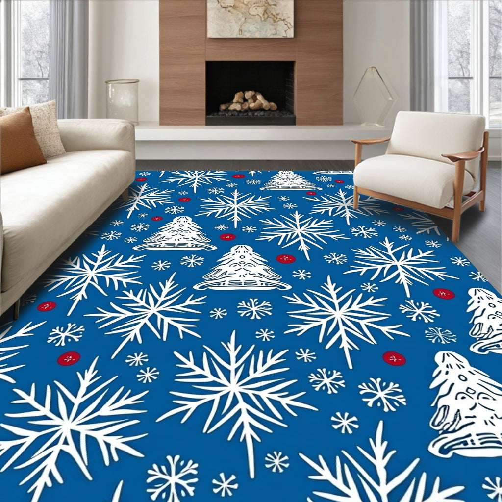 Winter White Snowflake Tree Medallion Rug