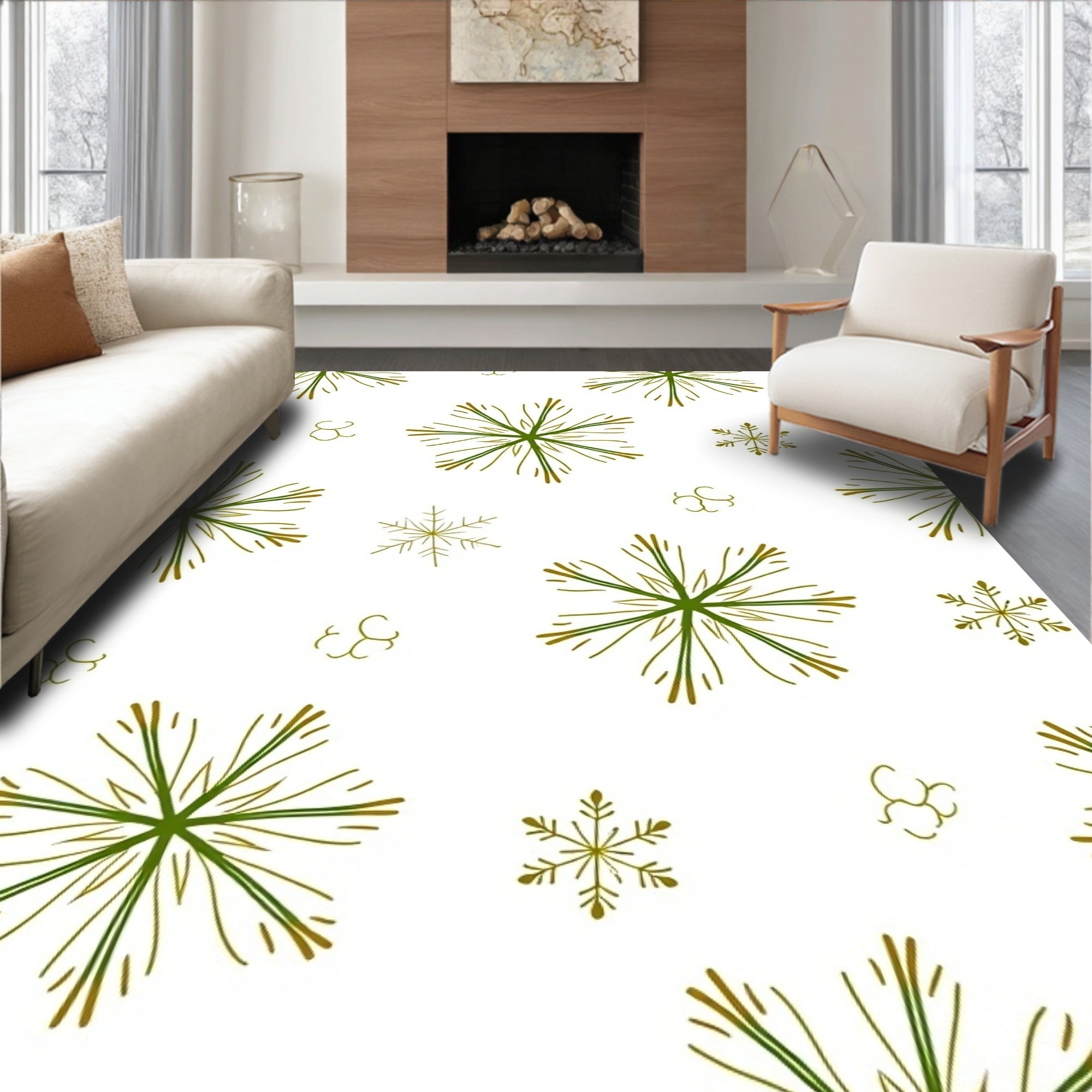 Elegant Green Snowflake Scatter Rug