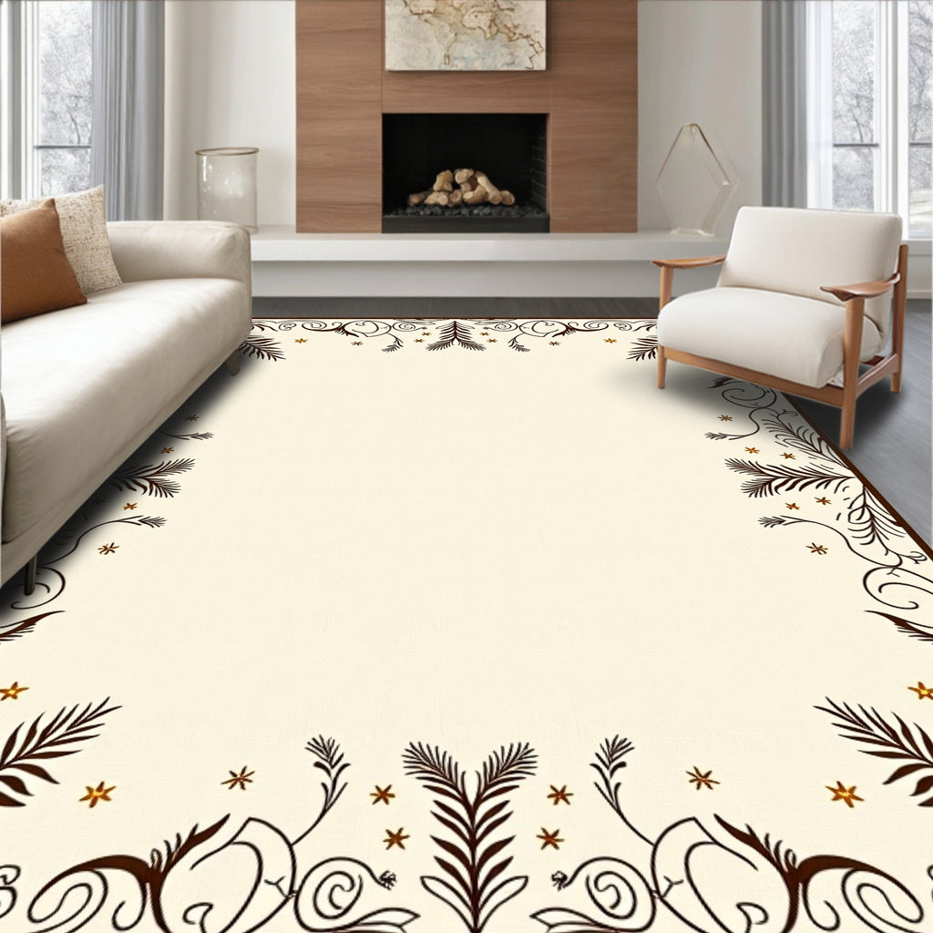 Deep Brown Fern Scroll Frame Accents Rug