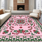 Pink Red Green Floral Garden Medallion Rug