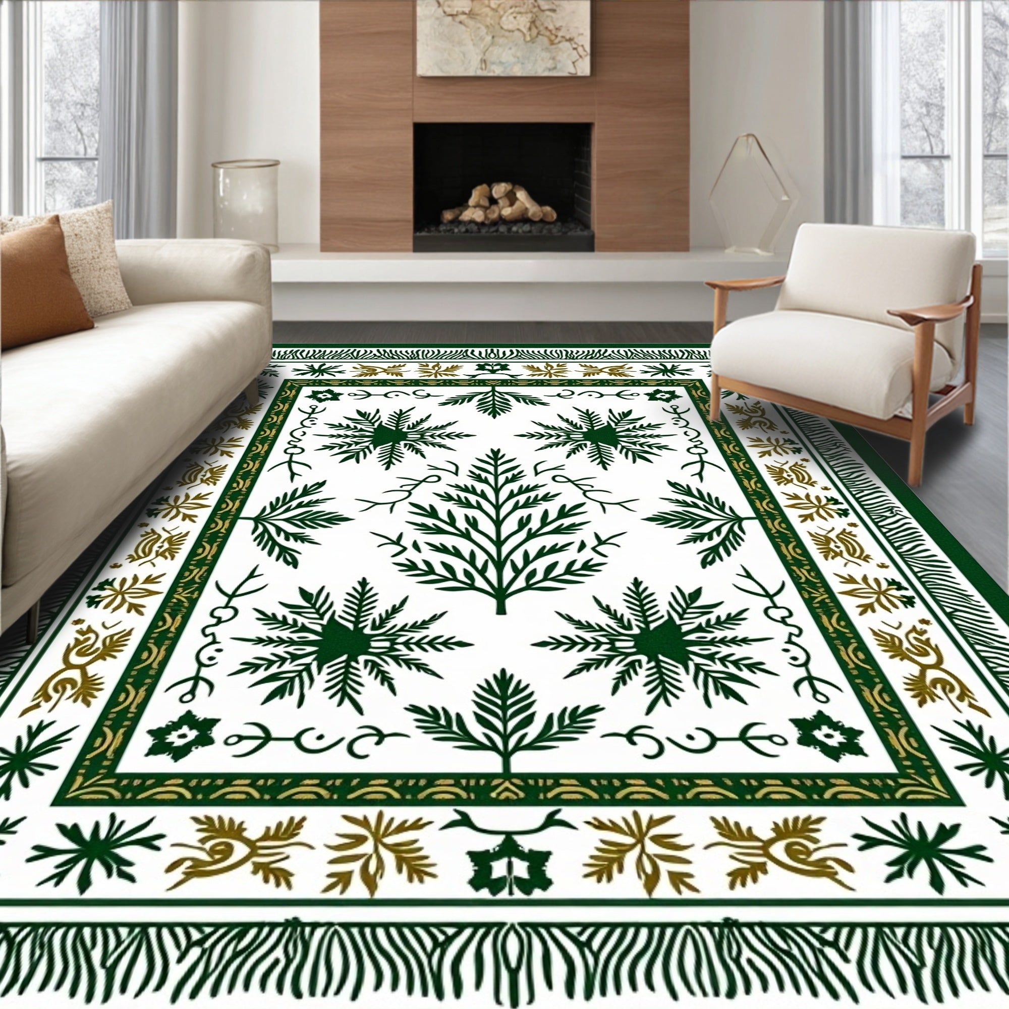 Emerald Green Leafy Branch Medallion Rug