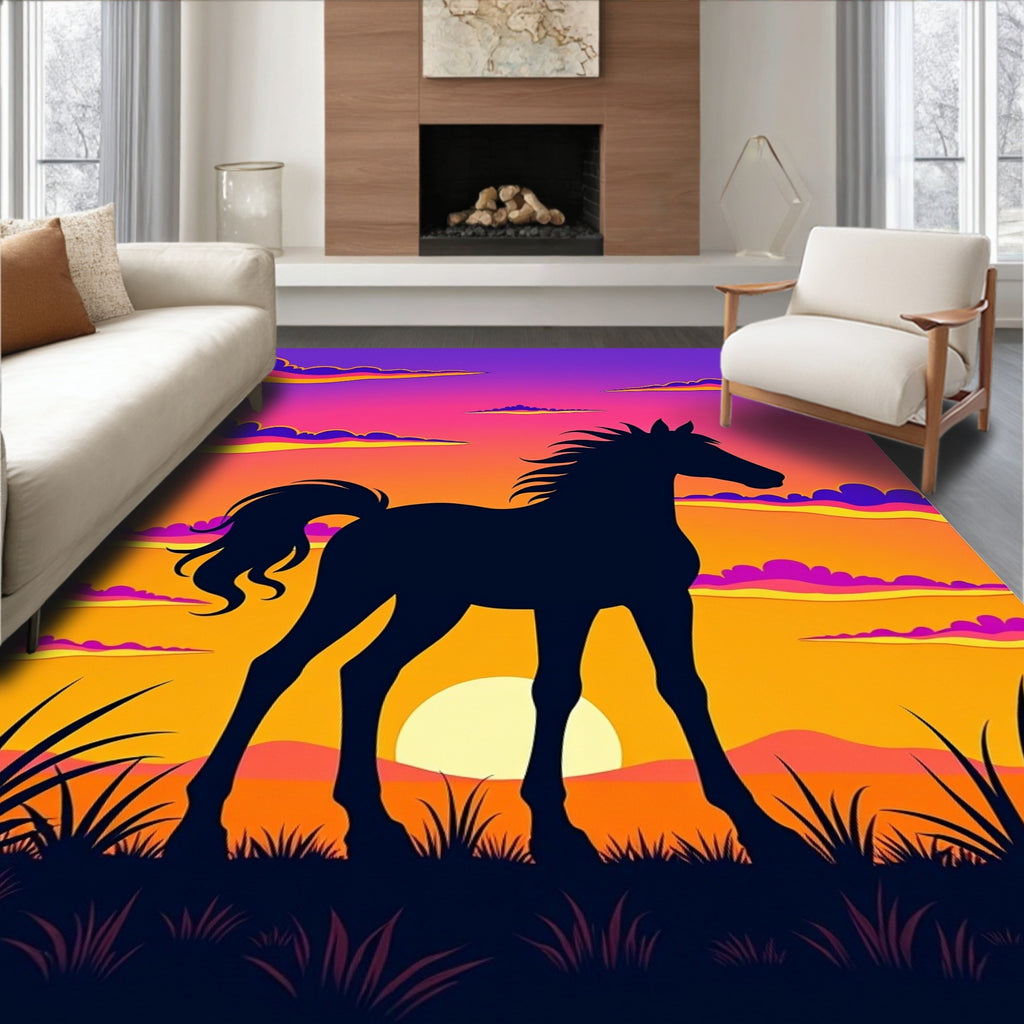 Vivid Sunset Horse Silhouette Rug