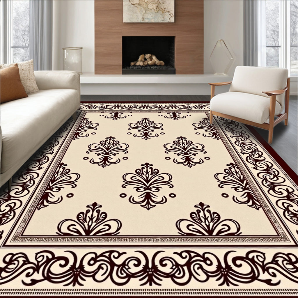 Antique Cream Damask Border Rug