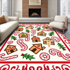 Festive Gingerbread Candy Cane Trees Border Rug