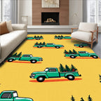 Vintage Green Truck Pine Trees Rug