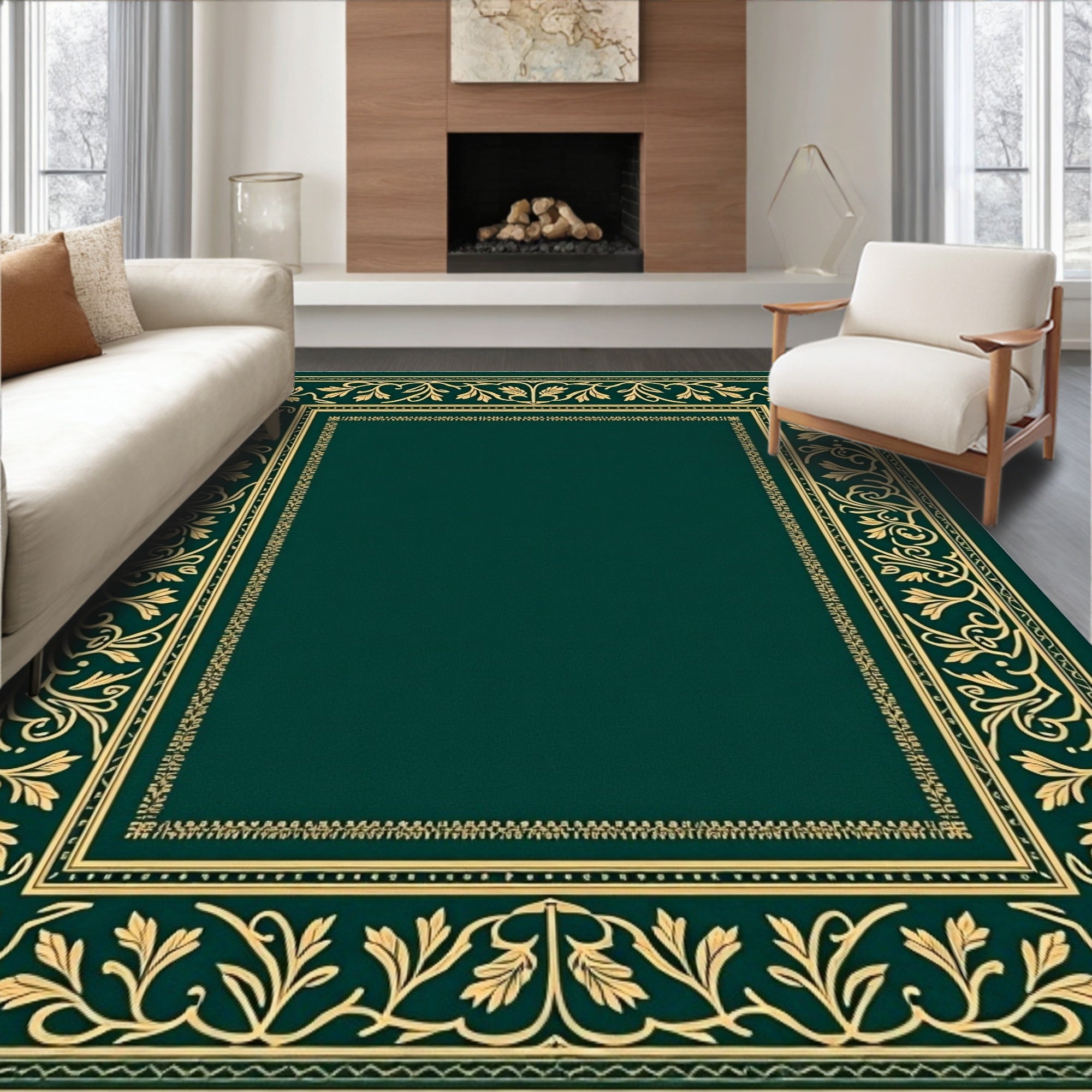Deep Emerald Vine Border Rug