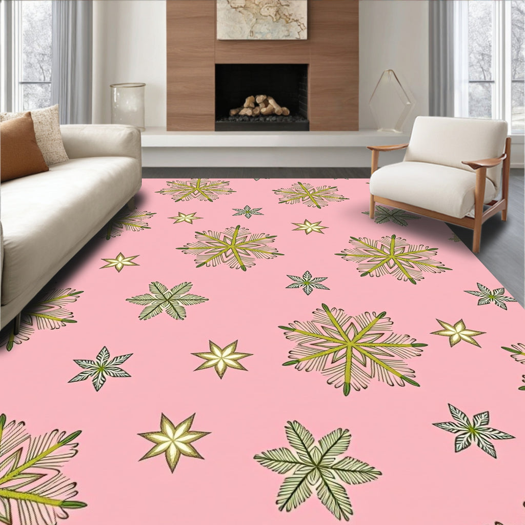 Soft Pink Green Snowflake Sprinkle Rug