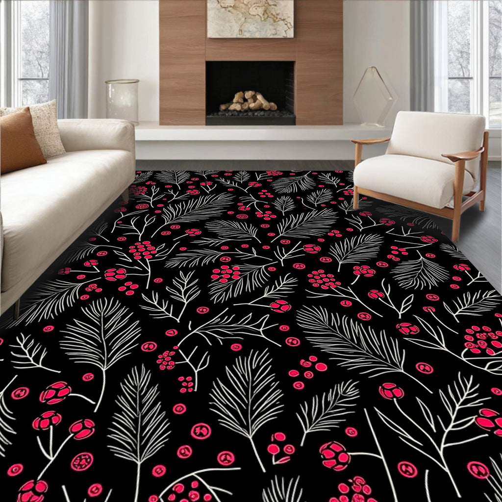 Bold Red Berry Winter Sprig Rug