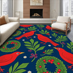 Red Cardinals With Holly Wreaths Rug