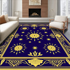 Navy Sunburst Starburst Border Rug