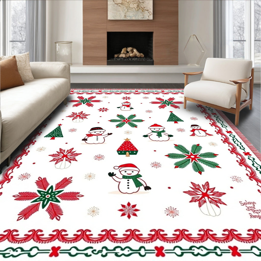 Jolly Snowman and Pine Tree Holiday Rug