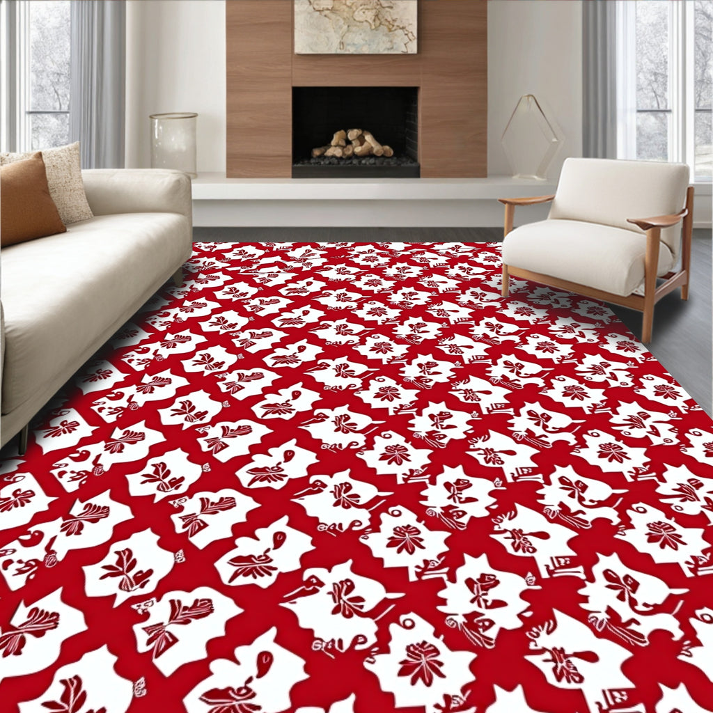 Crimson White Floral Interlocking Medallions Rug