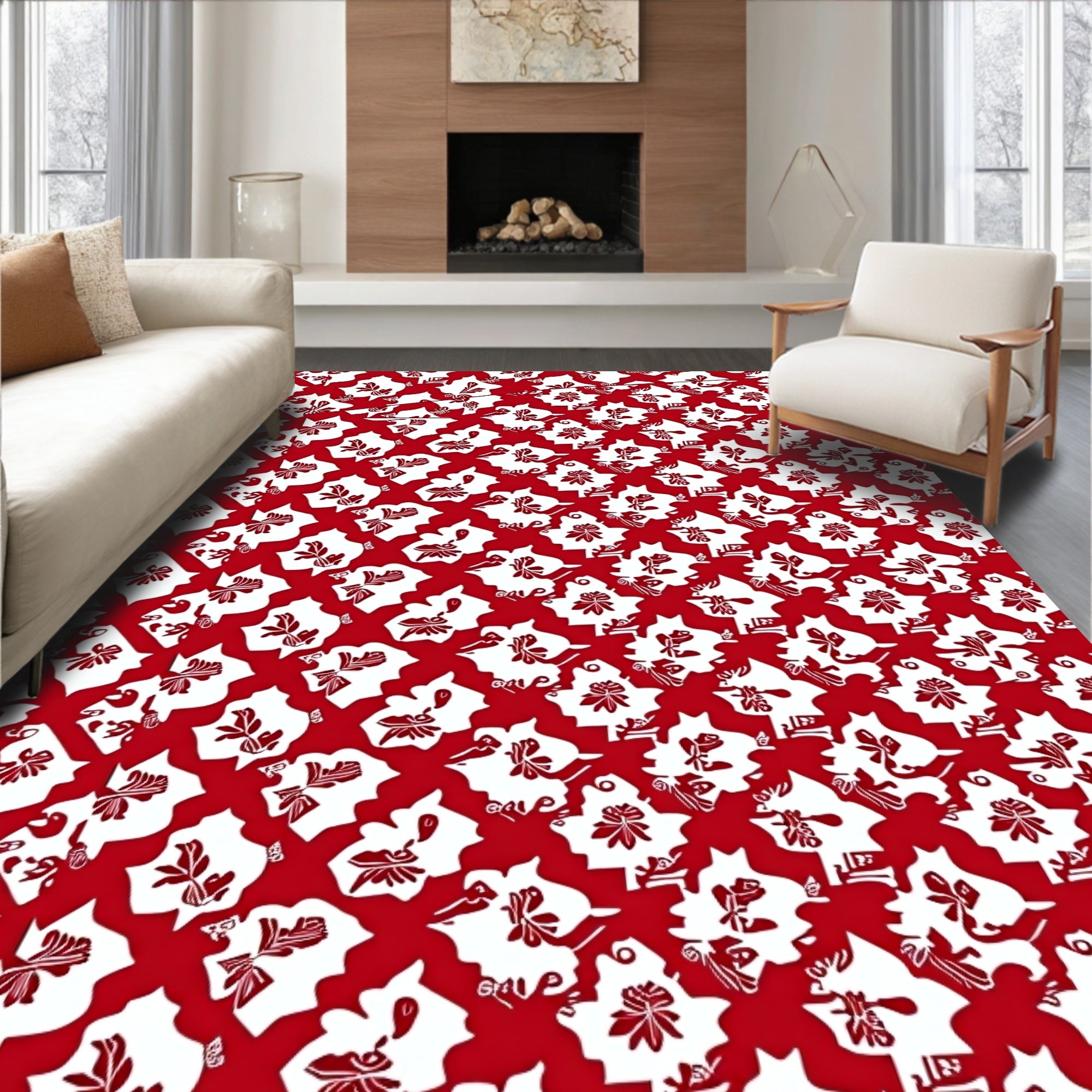 Crimson White Floral Interlocking Medallions Rug