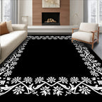 White Floral Vine BorderRug Rug