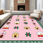 Whimsical Pink Gingerbread Houses Collection Rug