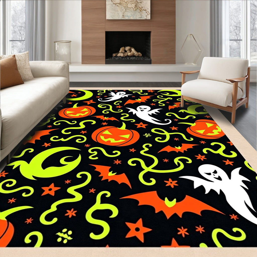Spooky Halloween Pumpkins Ghosts Bats Moons Rug