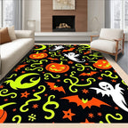 Spooky Halloween Pumpkins Ghosts Bats Moons Rug