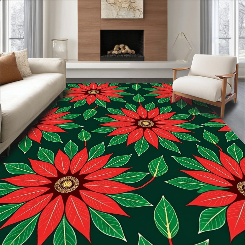 Vibrant Red Poinsettia Garden Rug