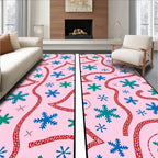 Pink Snowflakes and Red Ribbon Scatter Rug