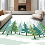 Misty Forest Evergreen Trees Rug
