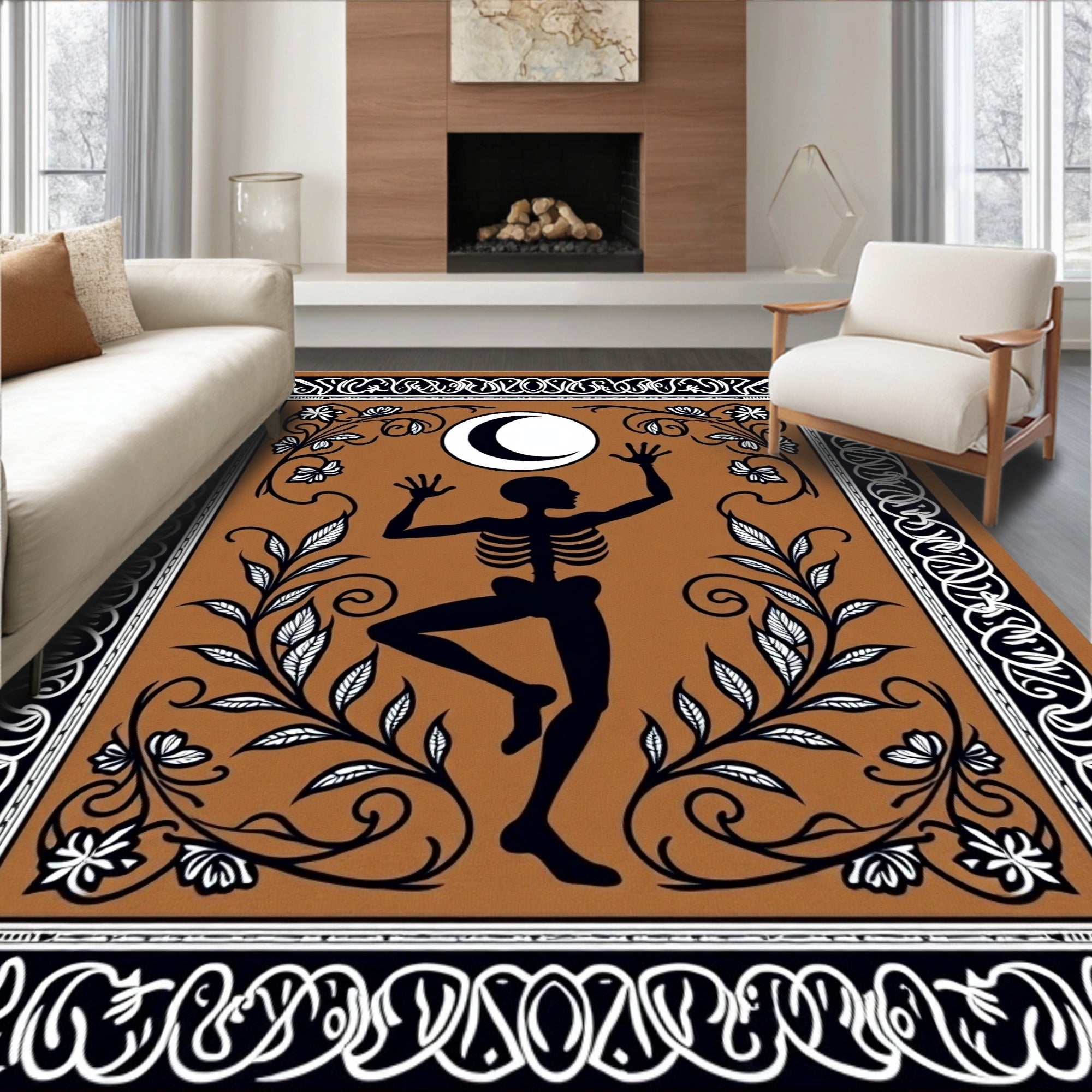 Dancing Skeleton Moon Blossom Border Rug