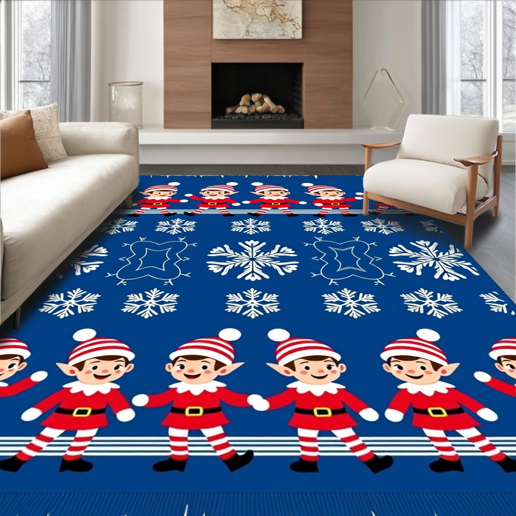 Jolly Elves Snowflake Blue Knit Rug