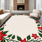 Rustic Red Floral Holiday Border Rug