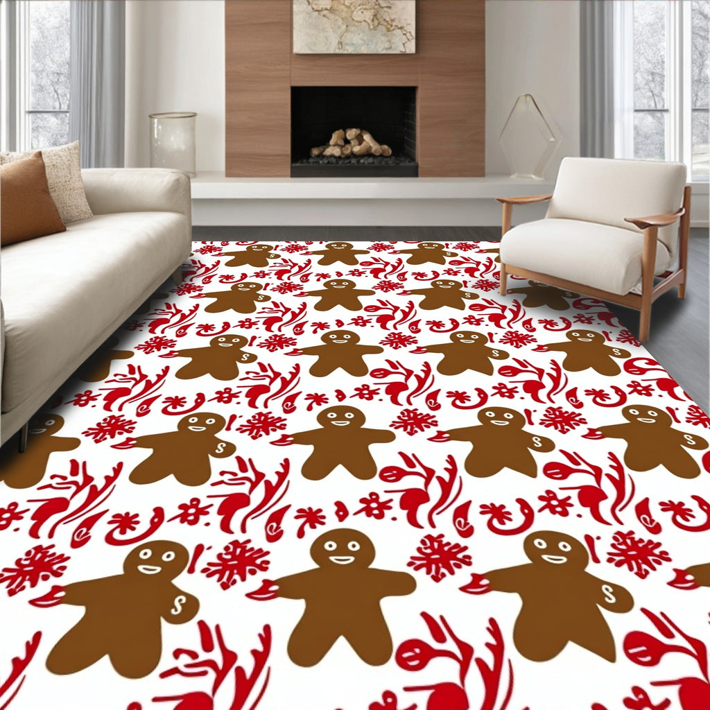 Brown Gingerbread Man Red Snowflake Rug