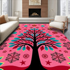 Pink Teal Red Ornament Tree Rug