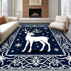 White Stag Winter Snowflakes Border Rug