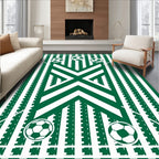 Green White Soccer Field Stripes Rug