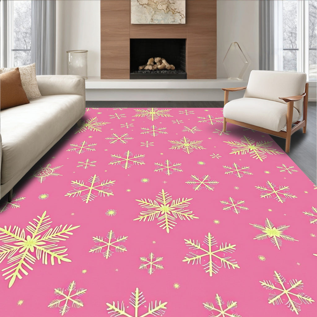 Pink Fluorescent Snowflake Collection Rug