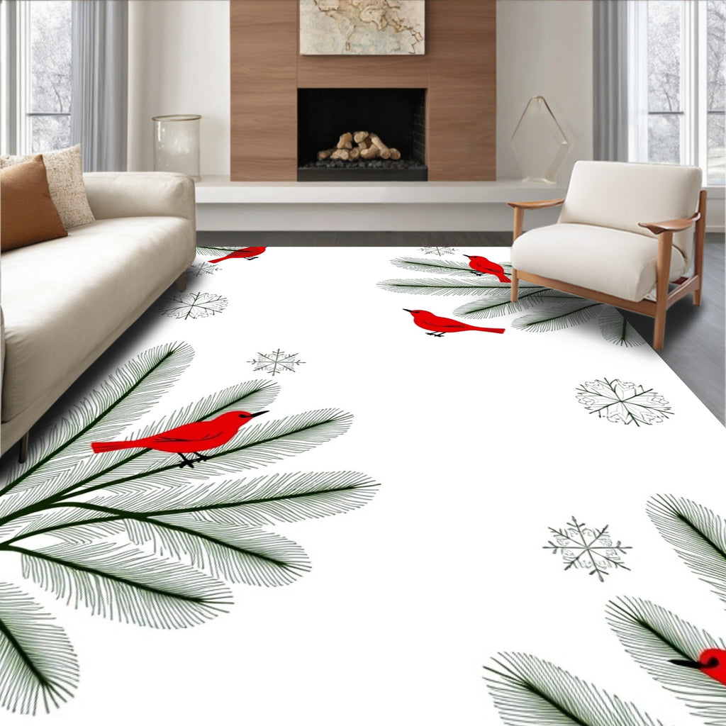 Red Cardinal Christmas Tree Snowflakes Rug