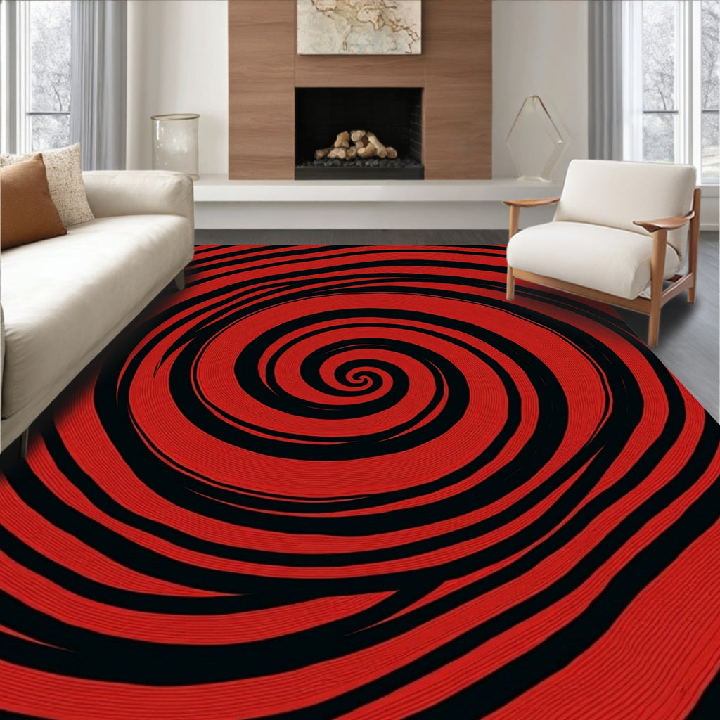 Crimson Black Swirling Vortex Rug
