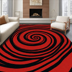 Crimson Black Swirling Vortex Rug
