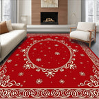 Crimson Snowy Snowflake Ornamental Rug