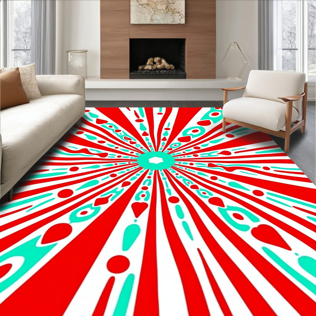 Radiant Red Turquoise Starburst Medallion Rug