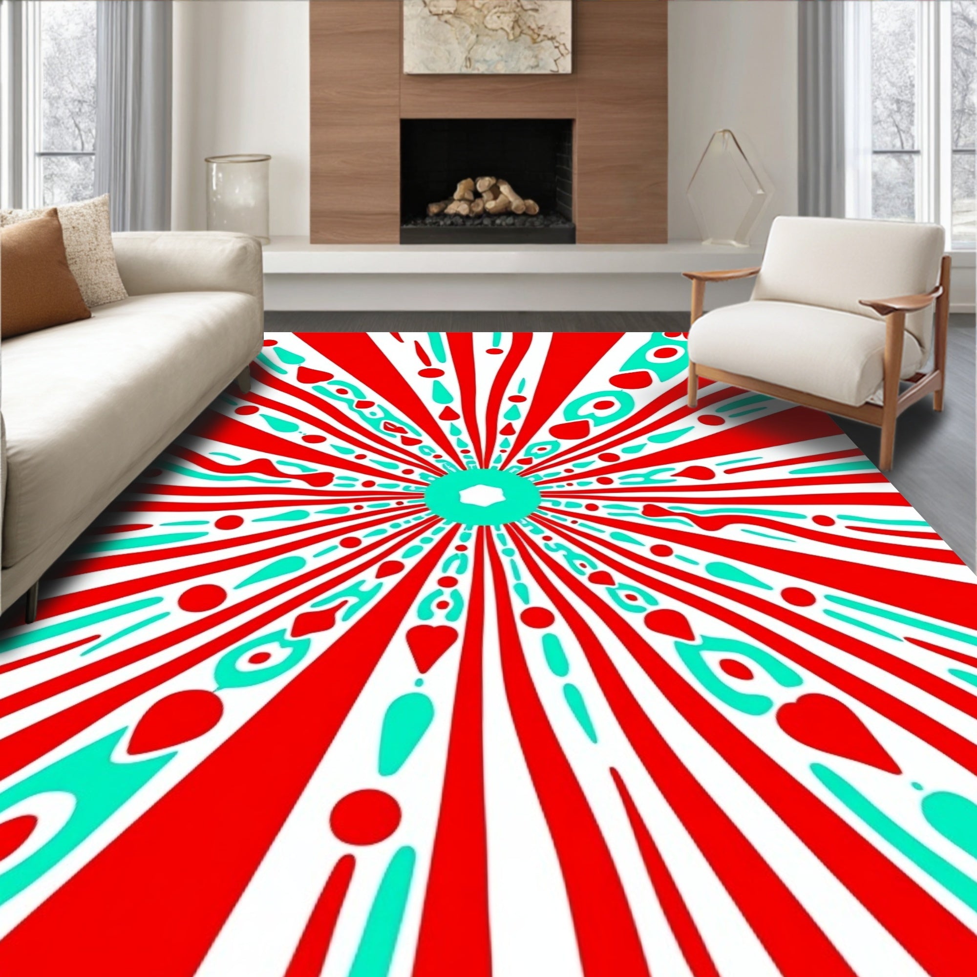 Radiant Red Turquoise Starburst Medallion Rug