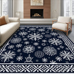 Navy White Snowflake Scatter Framed Rug
