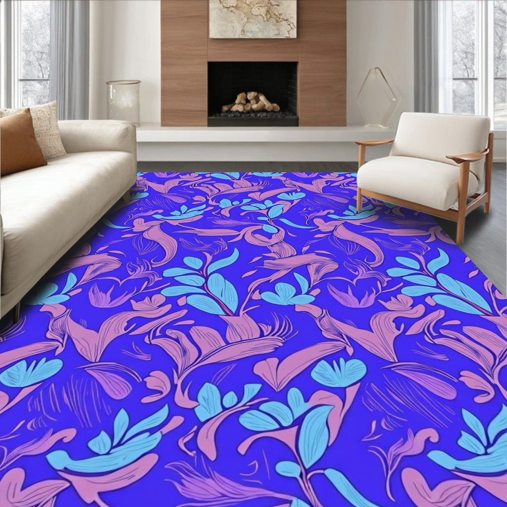 Vibrant Violet Floral Scroll Rug