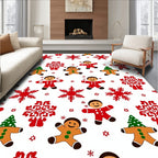 Red Gingerbread Snowflake Christmas Figures Rug