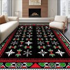 Red Green White Geometric Snowflake Rug