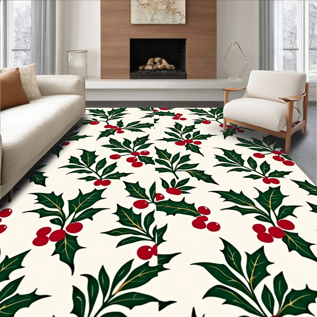 Festive Red Berry Holly Sprigs Rug