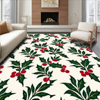 Festive Red Berry Holly Sprigs Rug