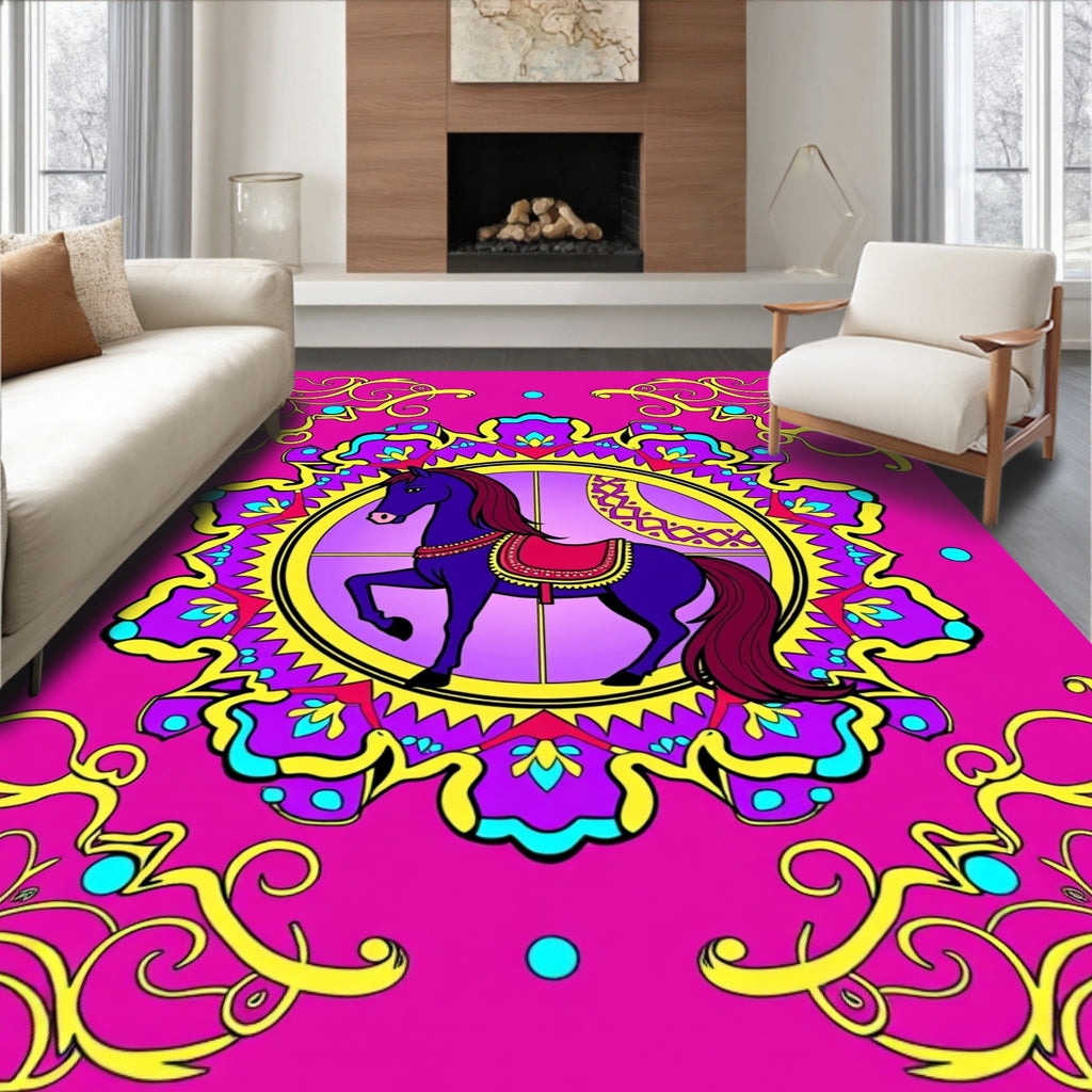 Vibrant Purple Horse Carousel Medallion Rug