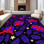 Bold Blue Gift Boxes Red Ribbons Stars Rug