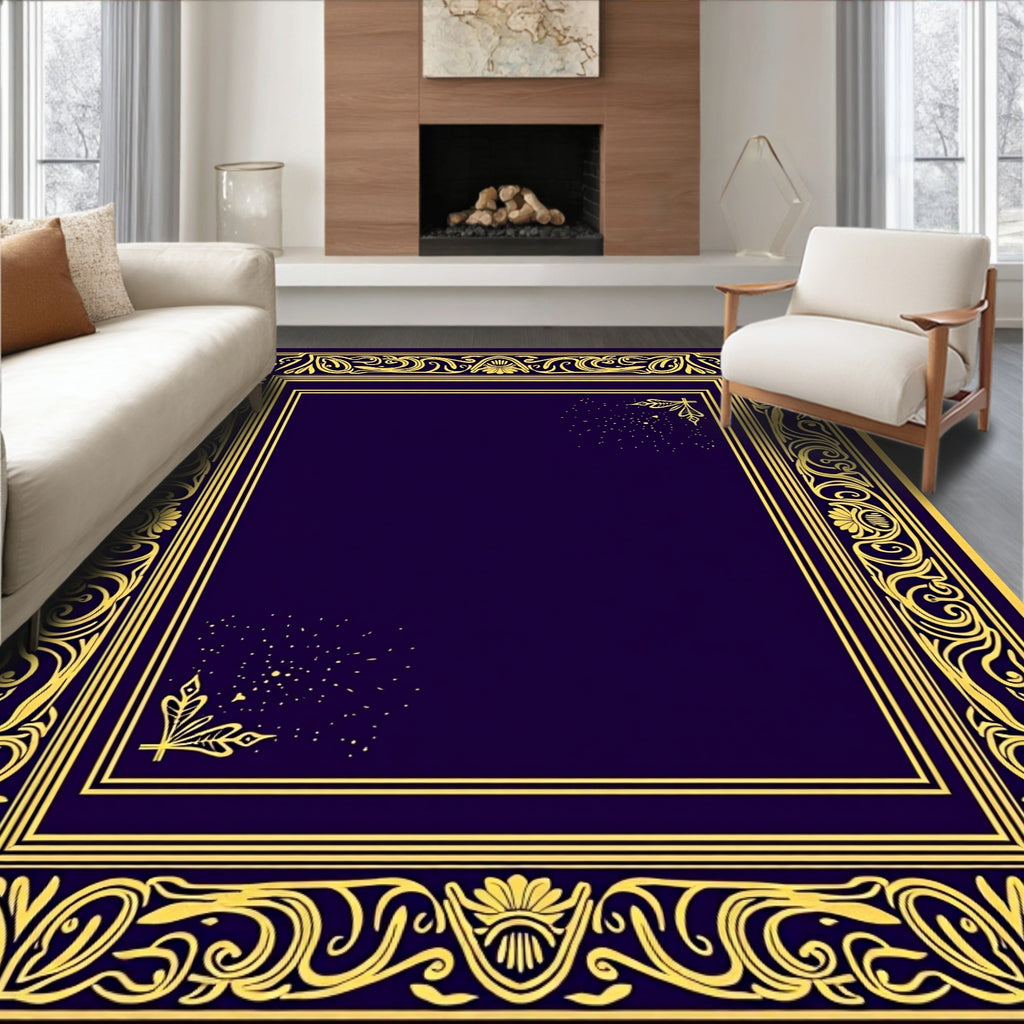 Regal Golden Floral Border Rug